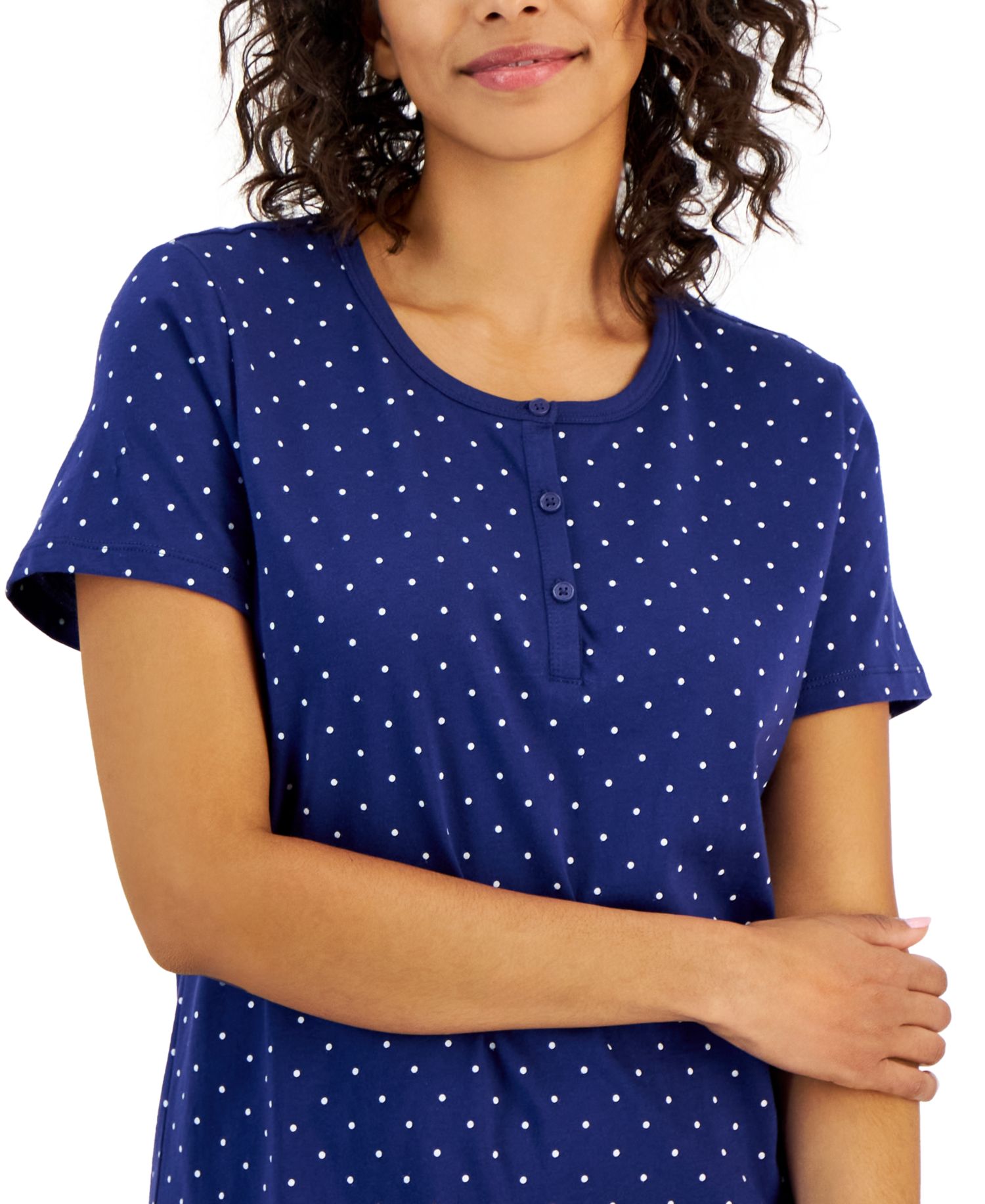 Women's Cotton Printed Henley Sleepshirt