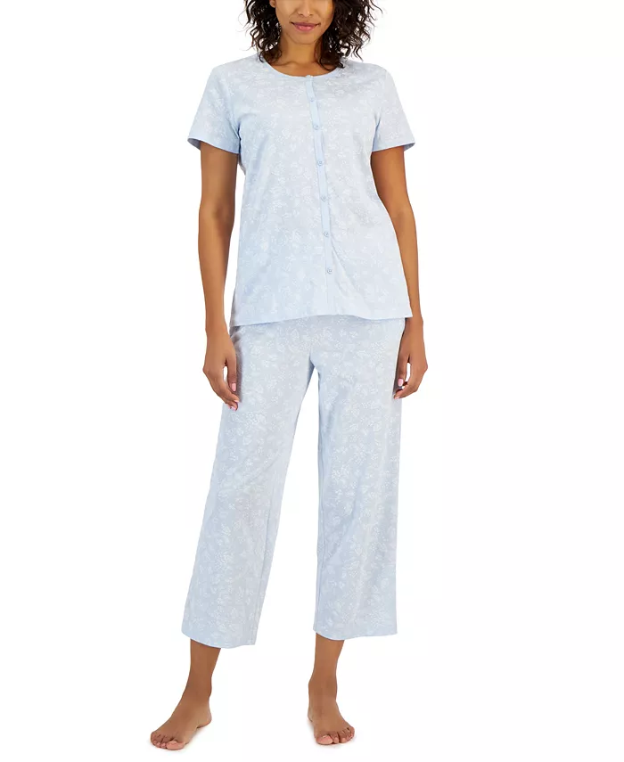 Women's 2-Pc. Cotton Printed Cropped Pajamas Set
