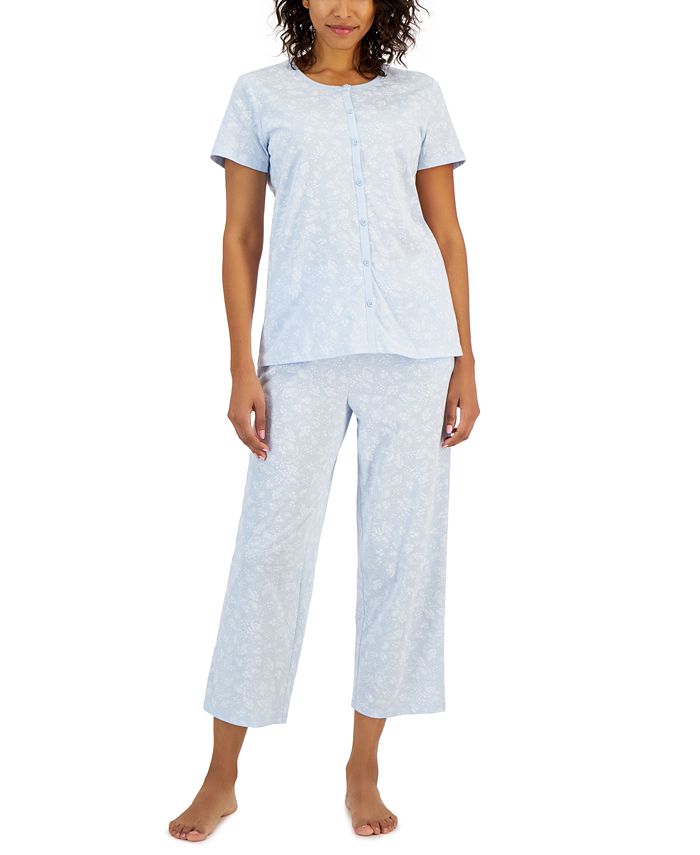 Charter Club Women's 2-Pc. Cotton Floral Cropped Pajamas Set, Created ...