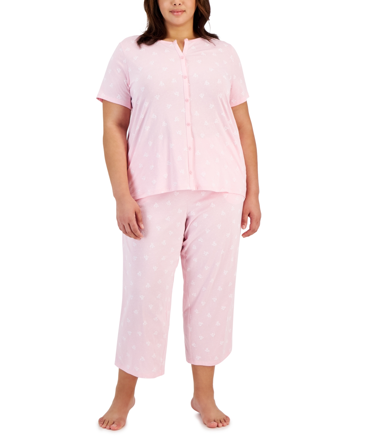 Charter Club Plus Size 2-Pc. Cotton Floral Cropped Pajamas Set, Created for  Macy's - Ditsy Floral