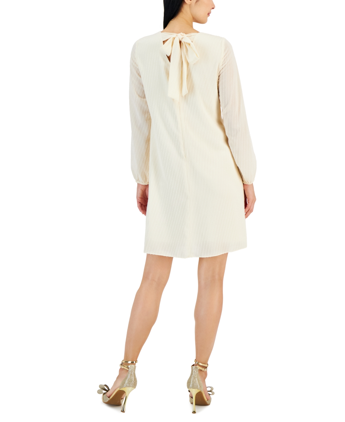 I.n.c. International Concepts Women's Textured Chiffon Long-Sleeve Bow-Back Dress, Created for Macy's