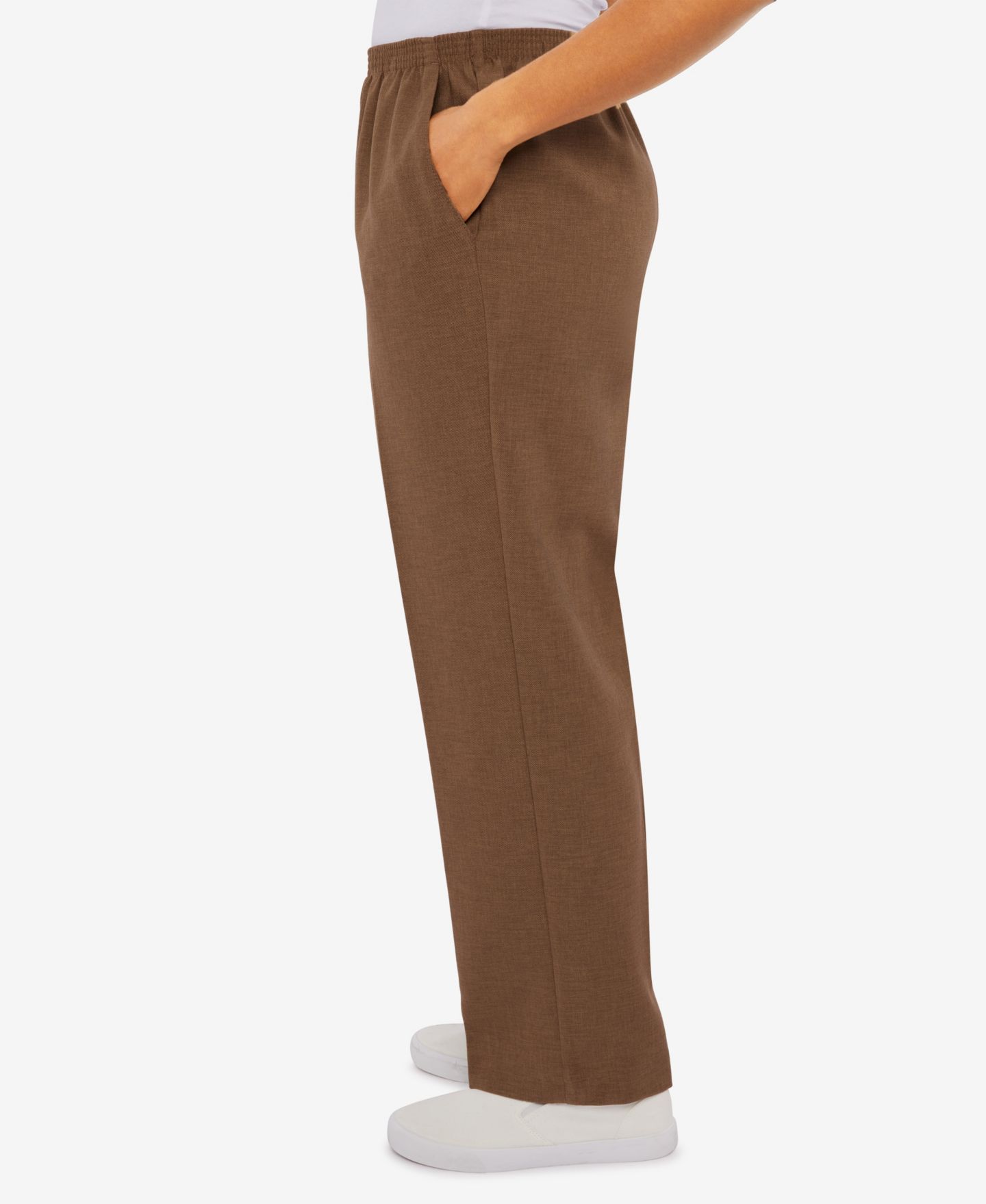 Женские брюки Alfred Dunner Petite Short Classic Textured Solid Pull-On, цвет: Серо-коричневый — фото 4