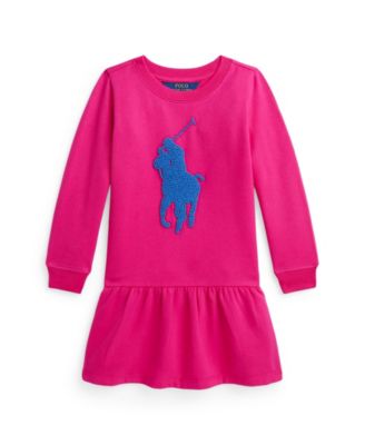 폴로 랄프로렌 Polo Ralph Lauren Toddler and Little Girls French Knot Big Pony Fleece Dress,Bright Pink with Blue