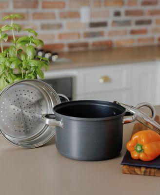 Hard Anodized Aluminum 4-Qt. Multi Cooker with Glass Lid & Steam Tray