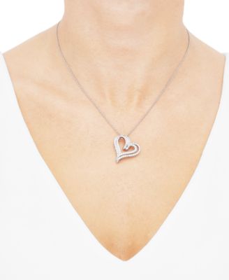 Lab Grown Diamond Double Heart Pendant Necklace (1 ct. t.w.) in Sterling Silver, 16" + 2" extender