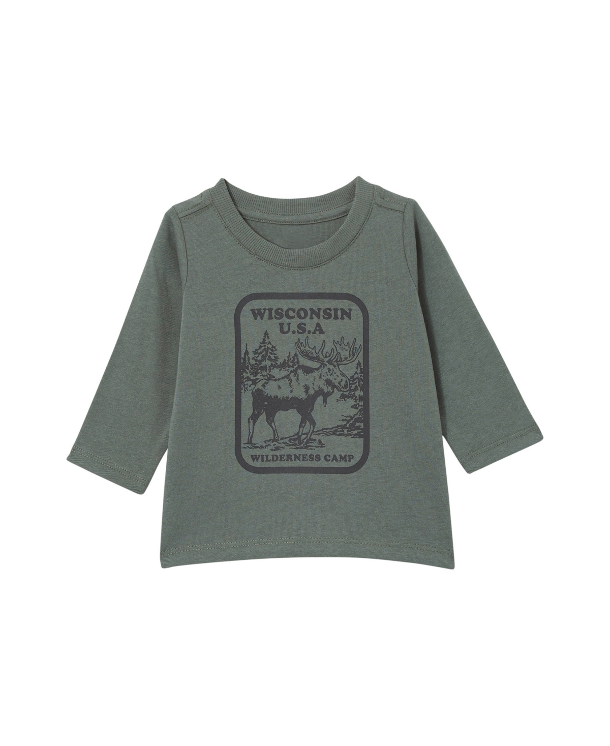 Cotton On Baby Boys And Baby Girls Jamie Long Sleeves T-shirt In Swag Green,wilderness Camp