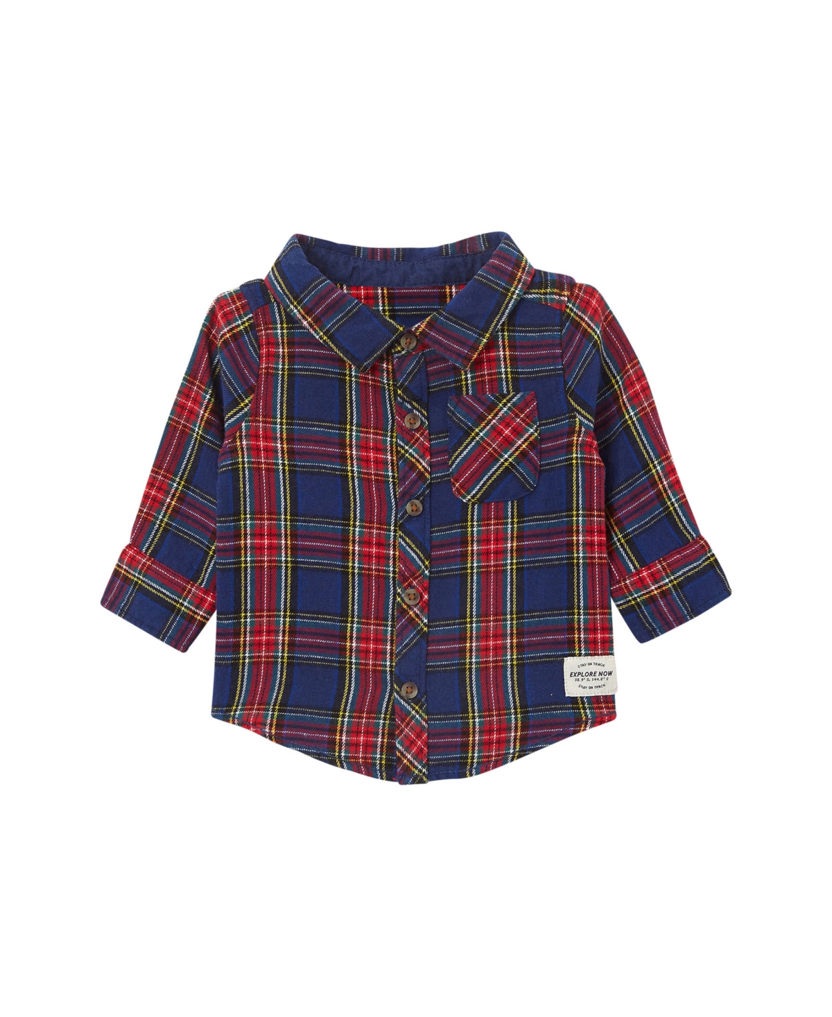 Cotton On Baby Boys Rugged Long Sleeves Shirt In In The Navy,heritage Red Plaid