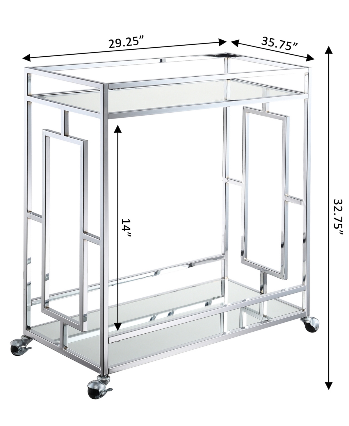 Convenience Concepts Mirror Town Square 2 Tier Bar Cart - Mirror, Chrome