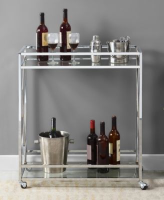 29.25" Chrome Oxford Glass Bar Cart With Shelf