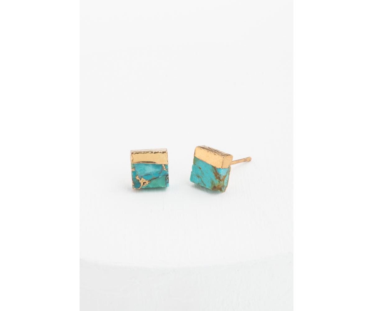 Lorena Square Turquoise Stud Earrings - Natural turquoise