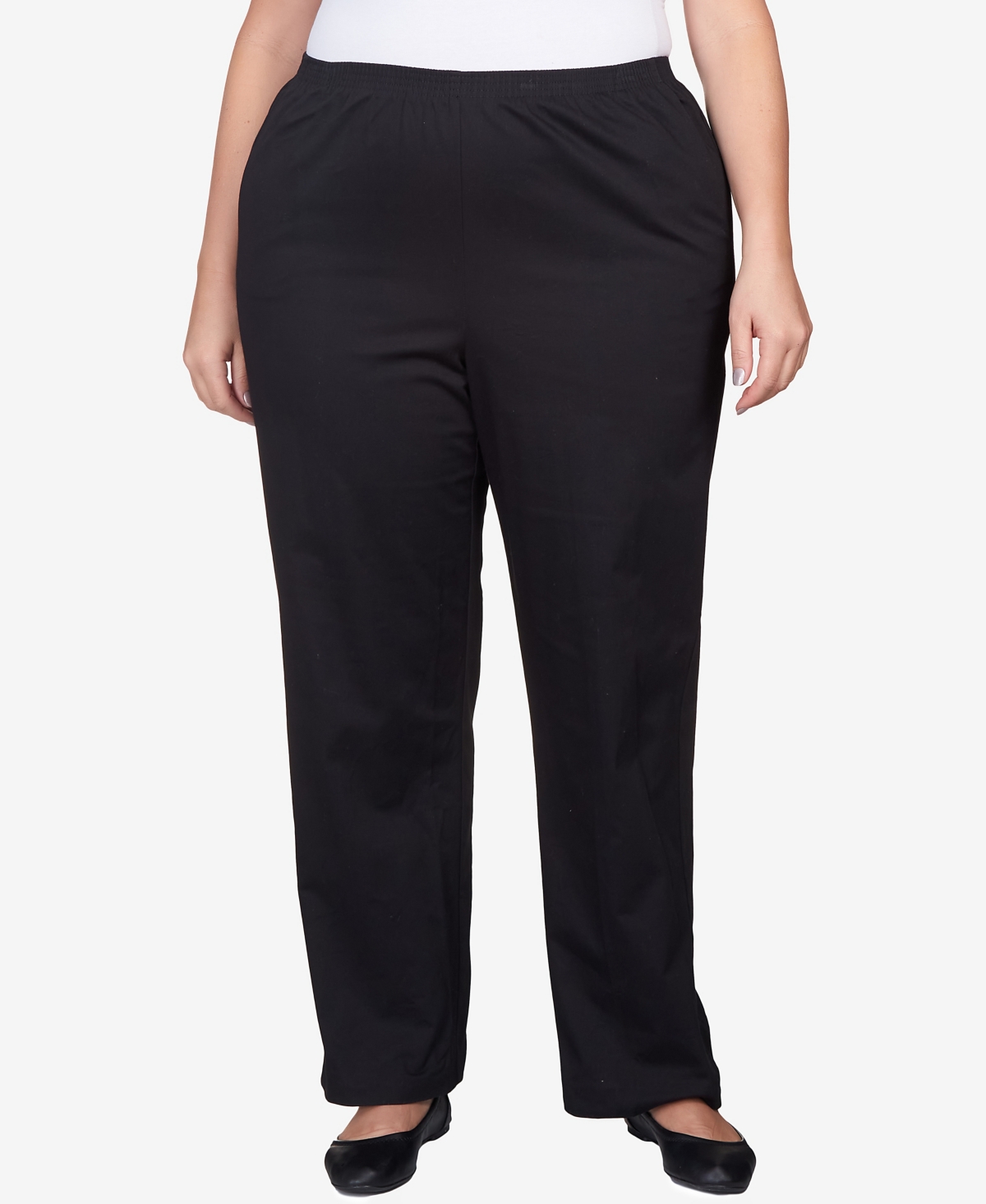 Alfred Dunner Plus Size Mid-rise Straight Leg Short Length Casual Pants In Black