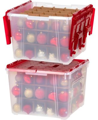 IRIS USA 2Pack 60qt Plastic Christmas Ornament Storage Box with Hinged Lid and Dividers, Red, Holiday Color - Macy's