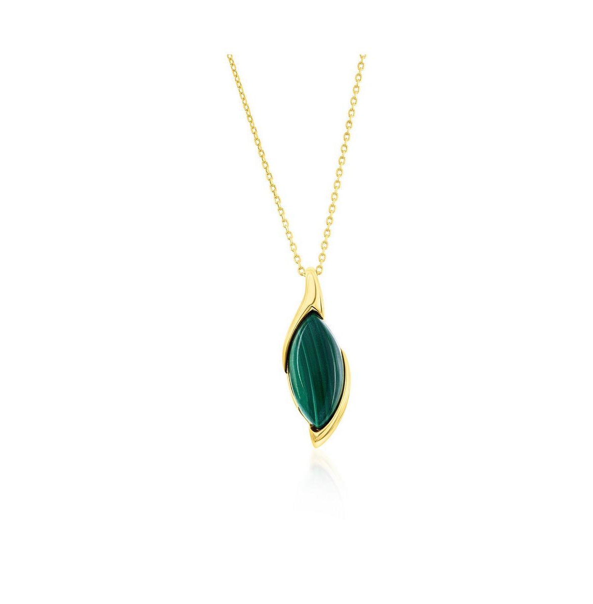 Sterling Silver Marquise Malachite Pendant Necklace - Gold Plated - Green