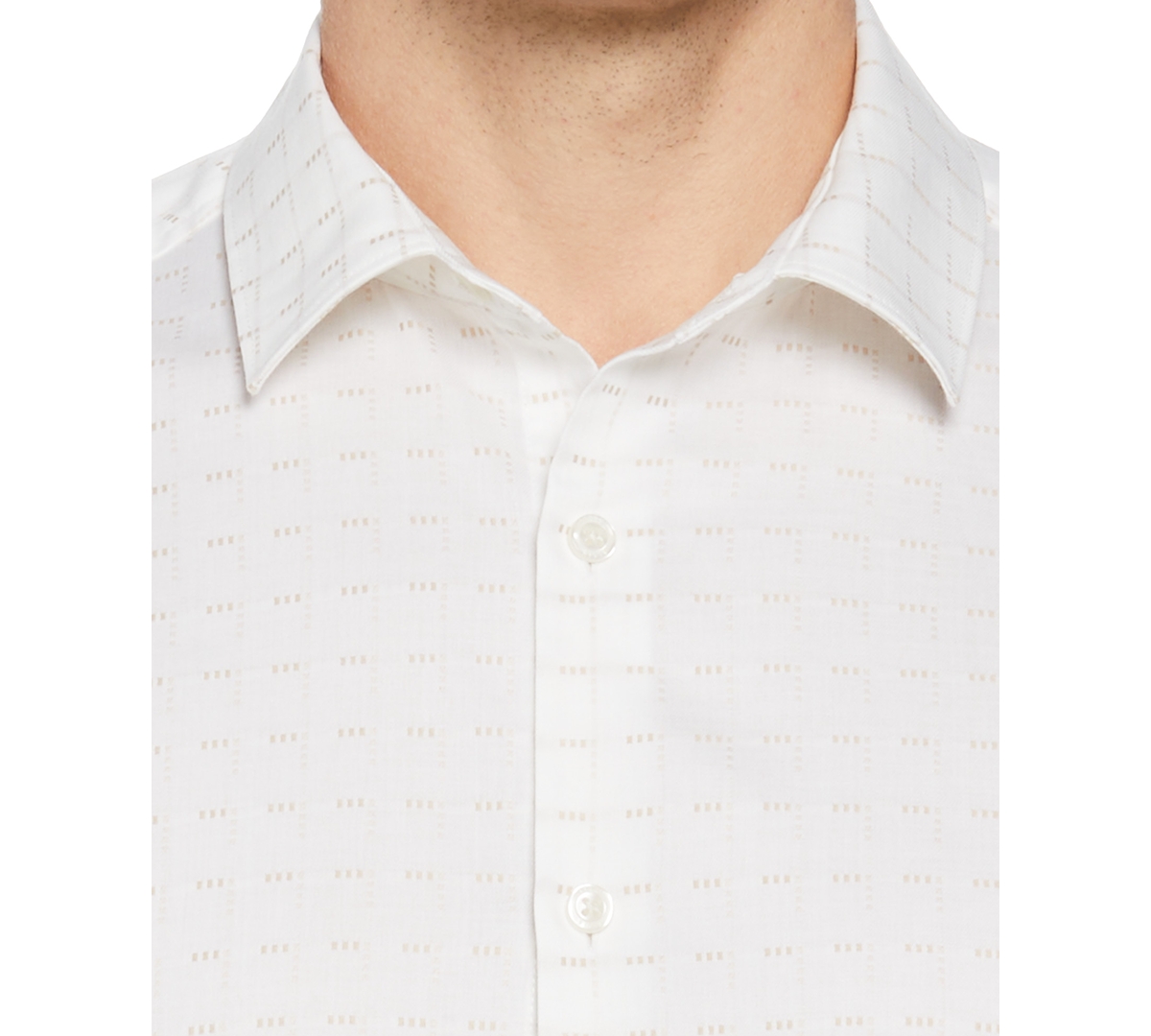Shop Perry Ellis Men's Dobby Geo-print Long-sleeve Button-front Shirt In Bright White