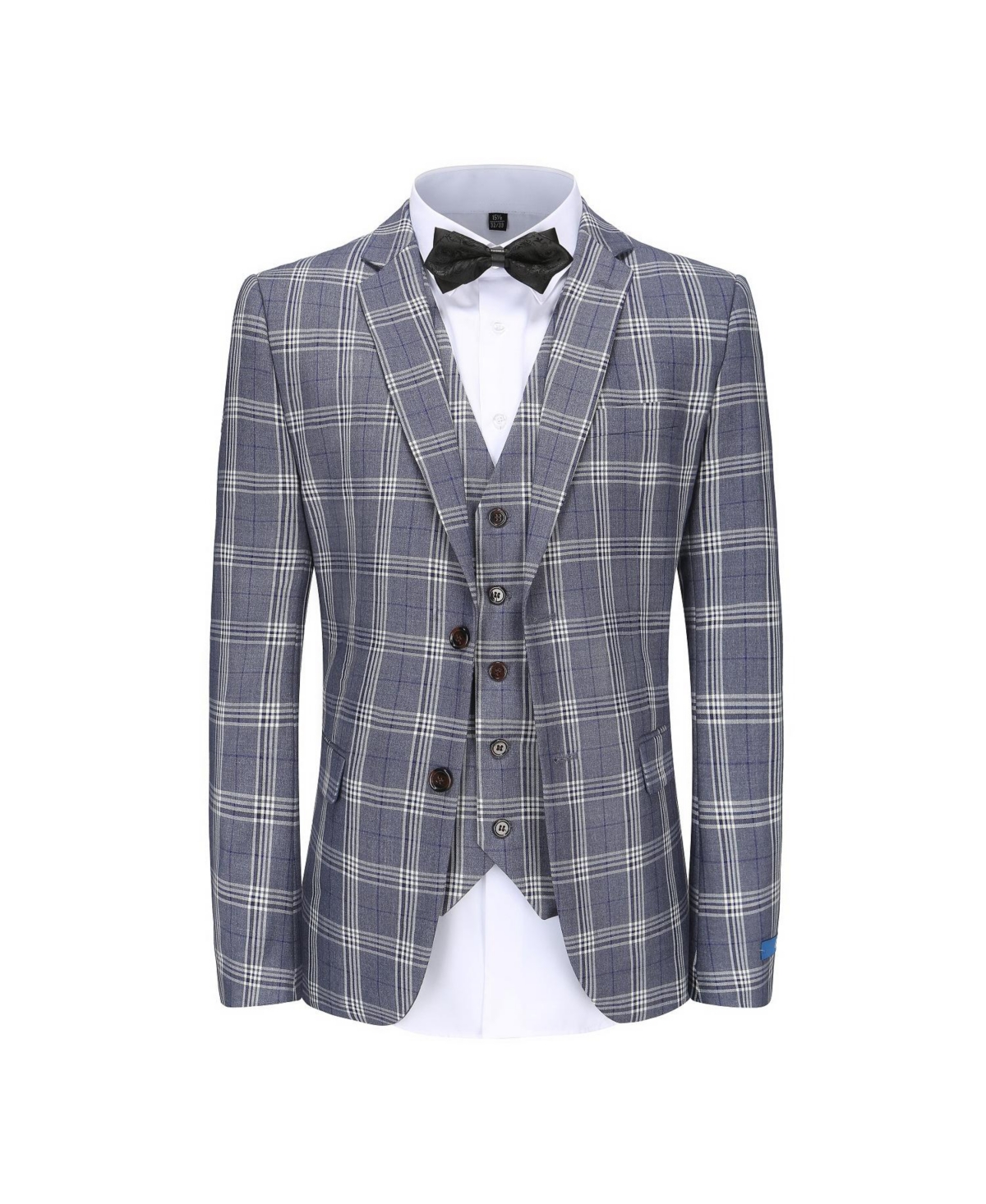 Men's 3-Piece Checkered Plaid Slim Fit Suit - Grey