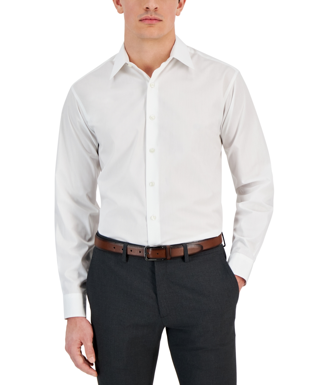 Shop Club Room Men's Regular-fit Solid Dress Shirt, Created For Macy's In Bright White
