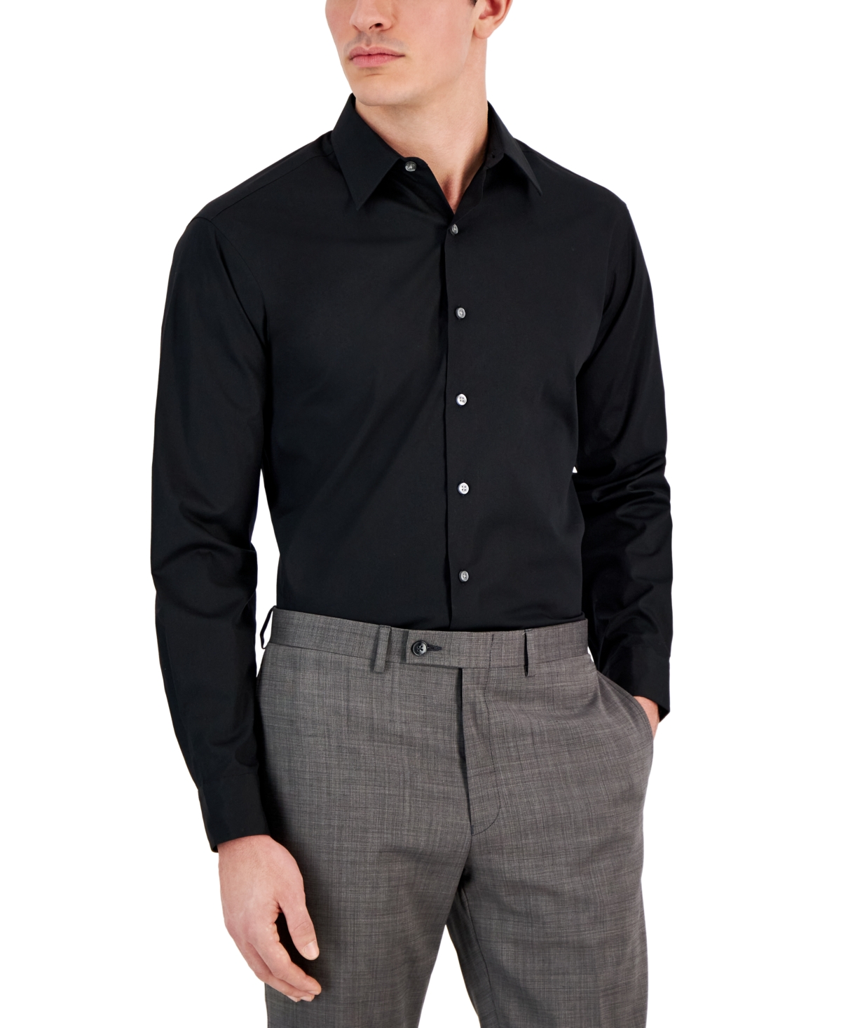 Men's Regular-Fit Solid Dress Shirt, Created for Macy's - Deep Black
