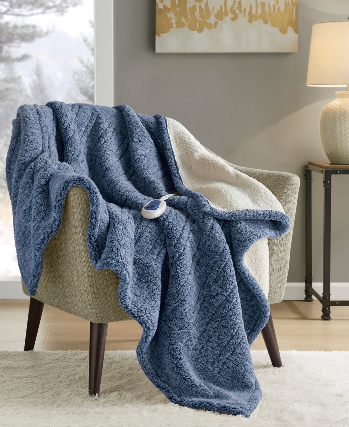 Shop Sleep Philosophy Marbled Sherpa Heated Throw, 50" X 60" In Blue