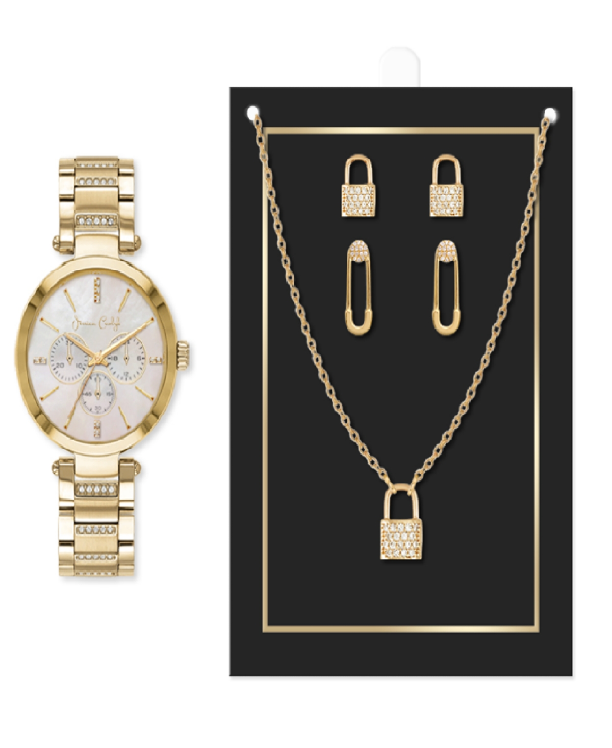 Jessica Carlyle Women's Quartz Gold-tone Alloy Watch 33.5mm Gift Set In Shiny Gold,white Mother Of Pearl