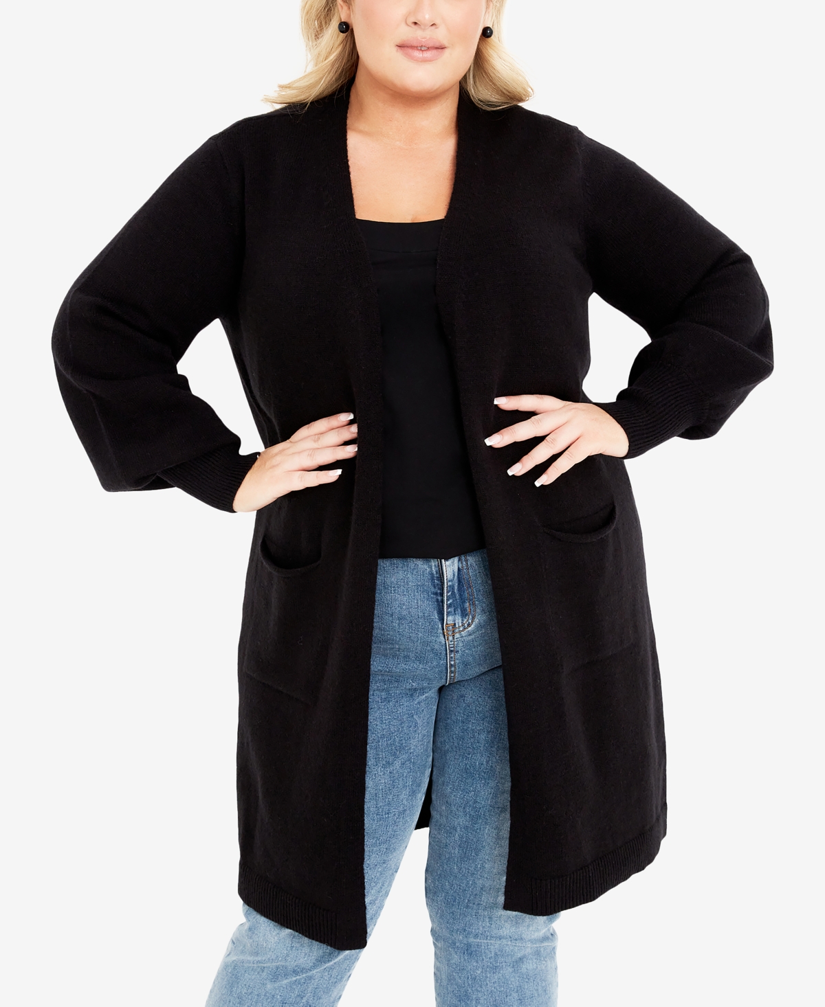 Avenue Plus Size Leona Long Sleeve Cardigan Sweater In Black