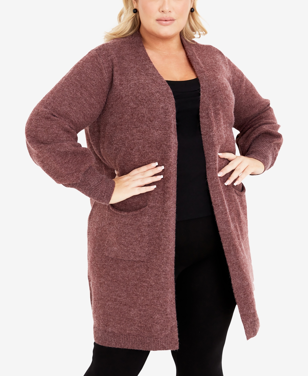 Avenue Plus Size Leona Long Sleeve Cardigan Sweater In Mulberry