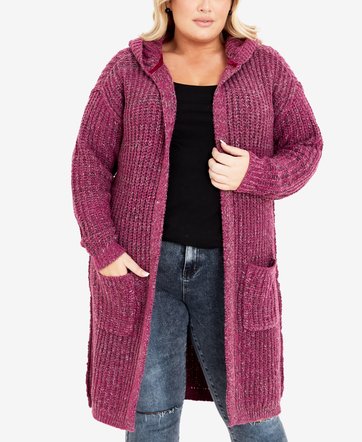 Avenue Plus Size Chelsea Long Sleeve Coatigan Sweater In Merlot