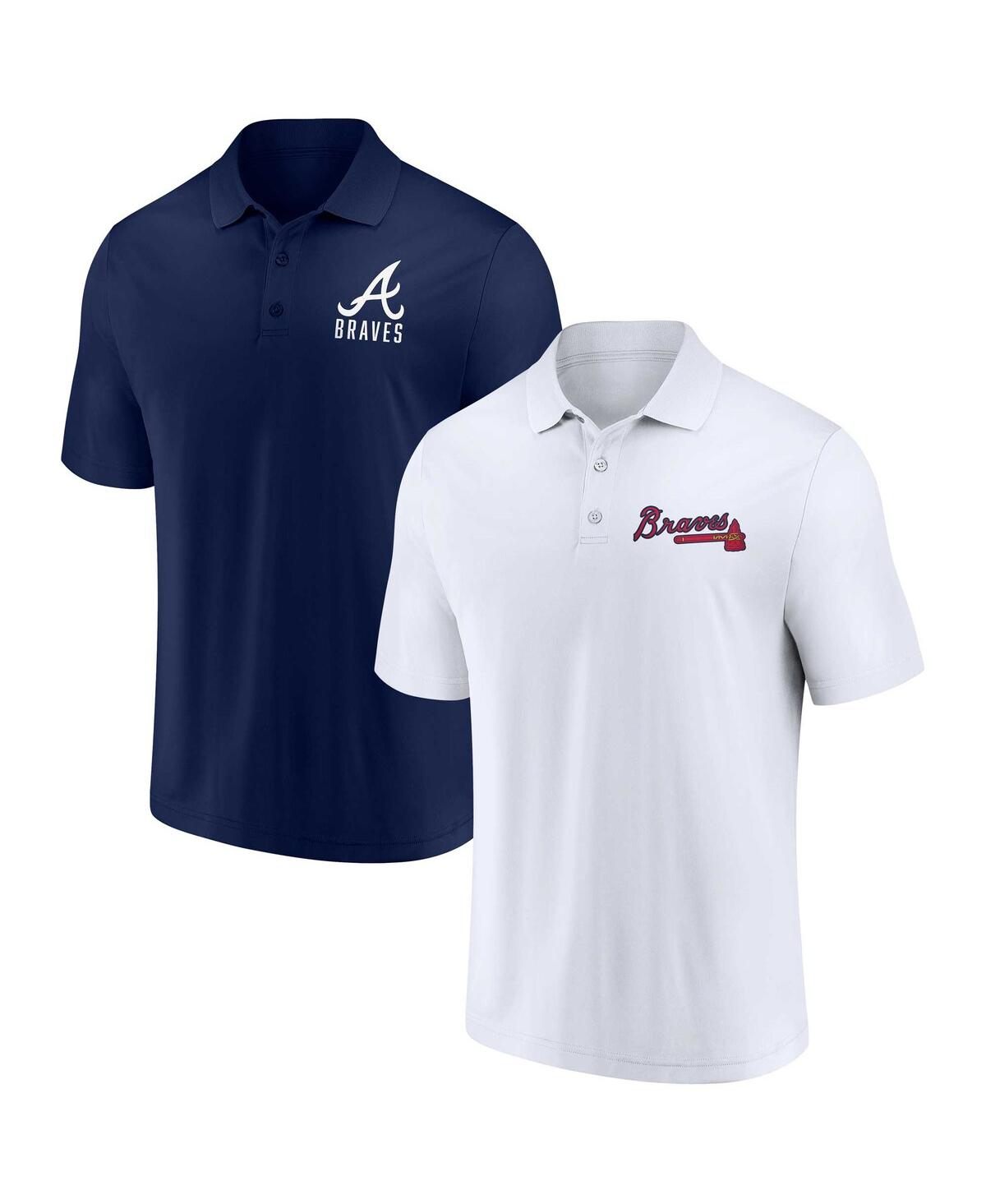 Fanatics Men's  Navy, White Atlanta Braves Two-pack Logo Lockup Polo Shirt Set In Navy,white