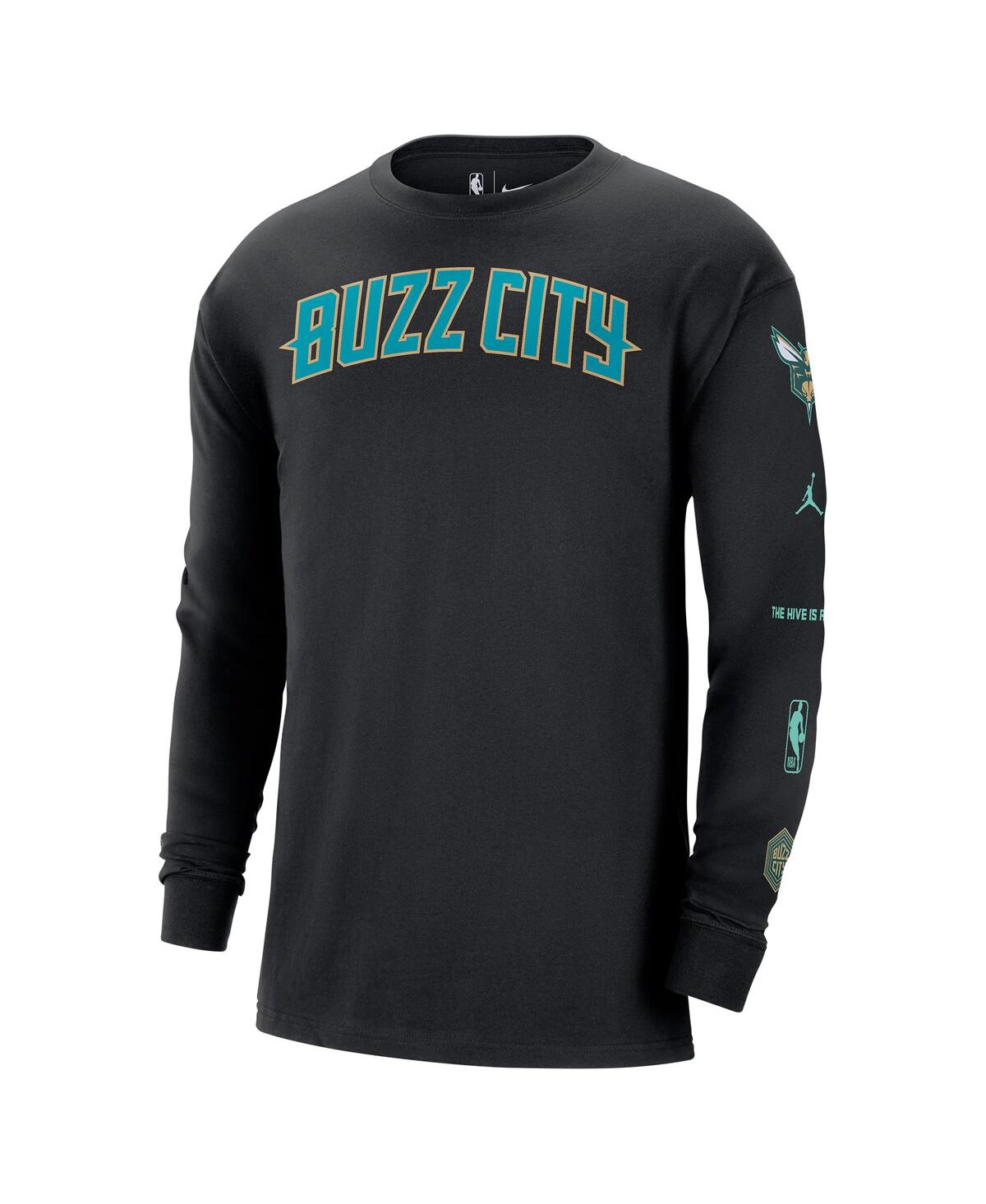 Men's NikeCharlotte Hornets 2023/24 City Edition Max90 Expressive Long Sleeve T-shirt - Black