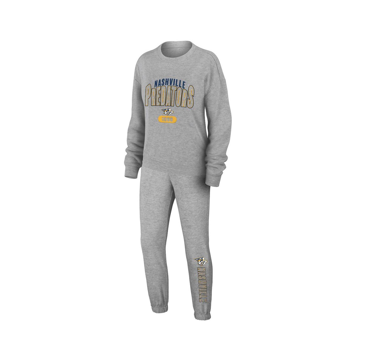 Women's Heather Gray Nashville Predators Knit Long Sleeve Tri-Blend T-shirt and Pants Sleep Set