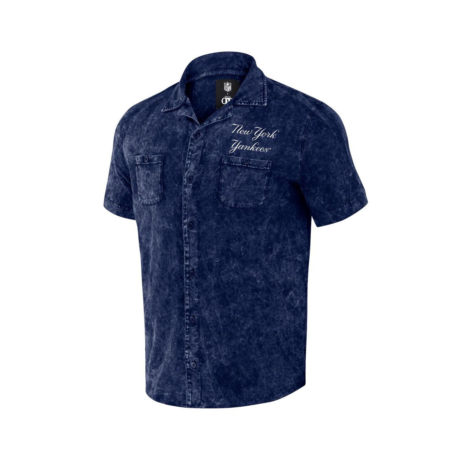 Men's Darius Rucker Collection by Navy Distressed New York Yankees Denim Team Color Button-Up Shirt