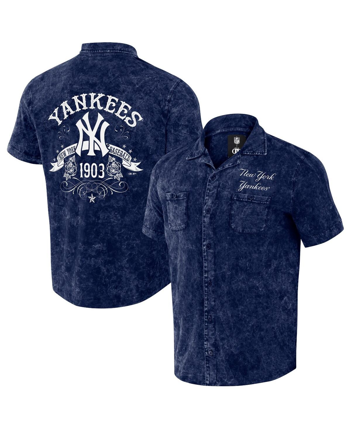Men's Darius Rucker Collection by Fanatics Navy Distressed New York Yankees Denim Team Color Button-Up Shirt - Navy