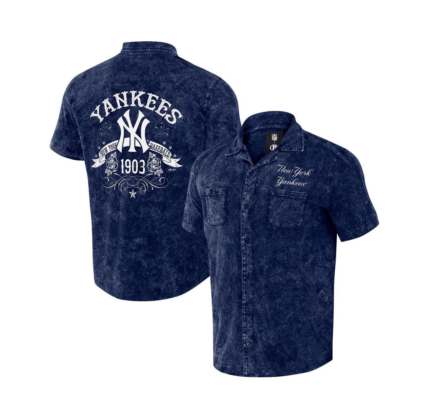Men's Darius Rucker Collection by Navy Distressed New York Yankees Denim Team Color Button-Up Shirt