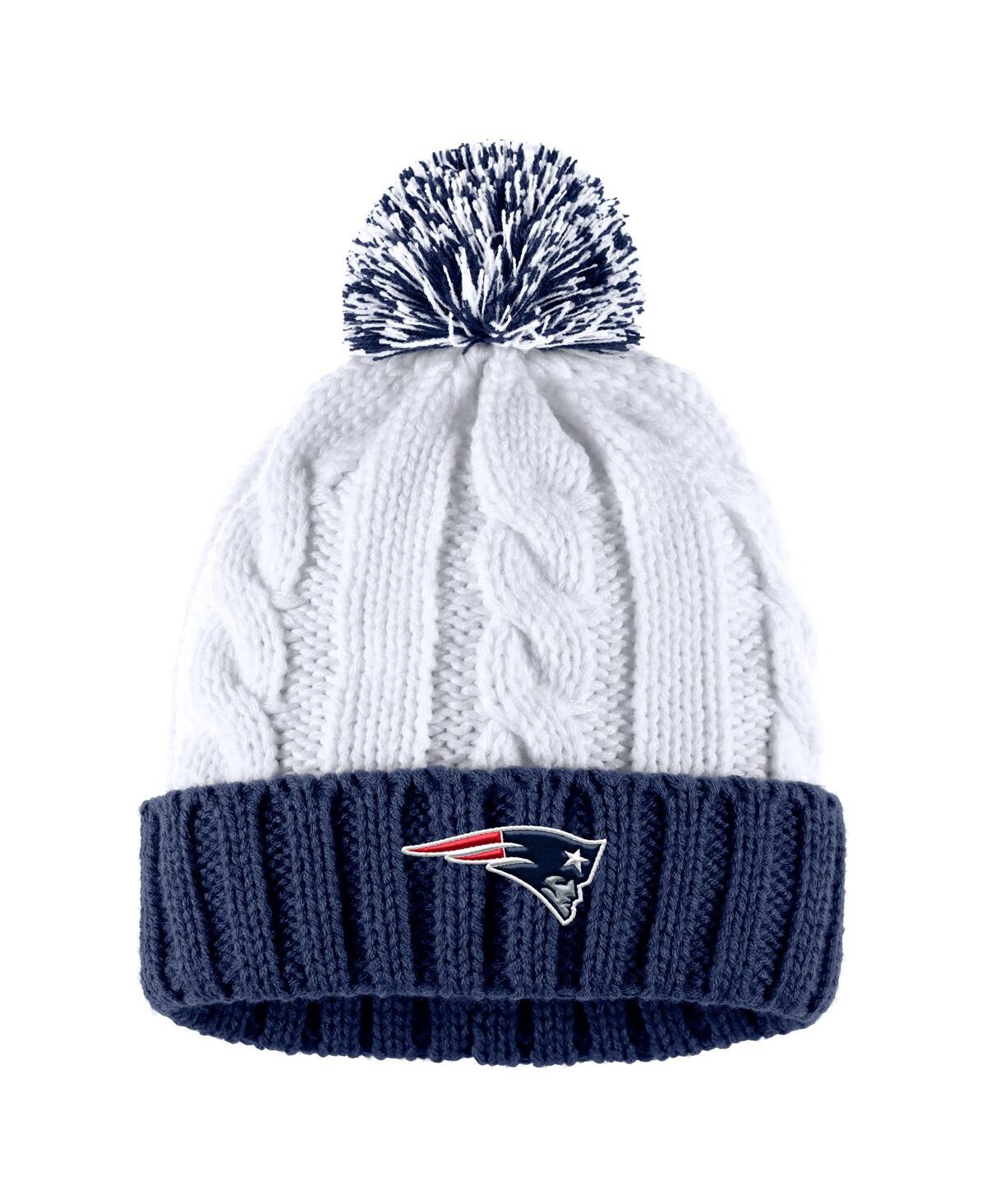Shop Wear By Erin Andrews Women's  White New England Patriots Cable Stripe Cuffed Knit Hat With Pom And Sc