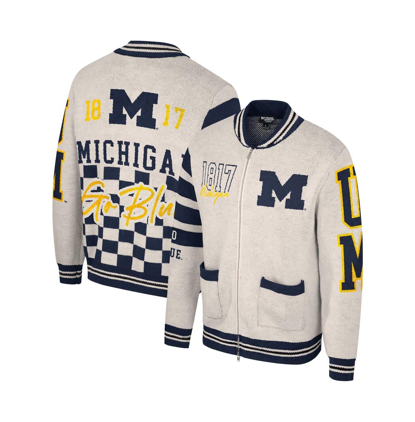Мужской свитер The Wild Collective and Cream Michigan Wolverines Jacquard Full-Zip — фото 1