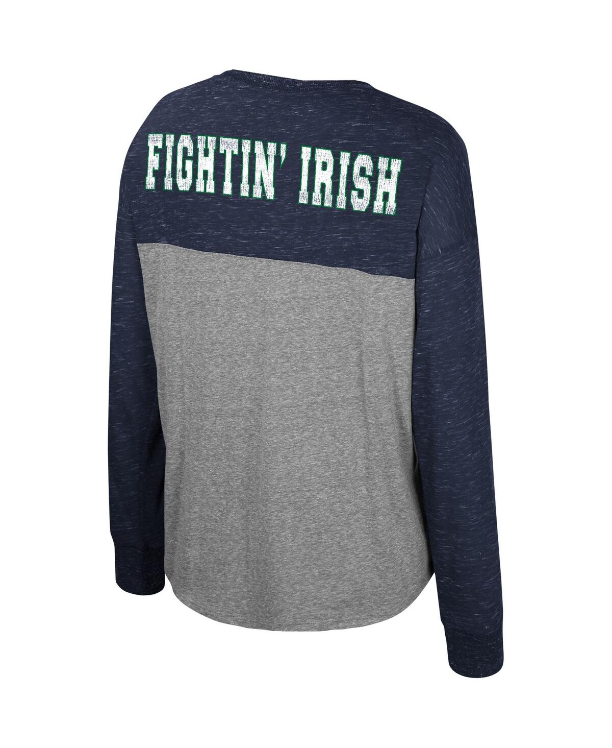 Women's Colosseum Navy Distressed Notre Dame Fighting Irish Jelly of the Month Oversized Tri-Blend Long Sleeve T-shirt - N