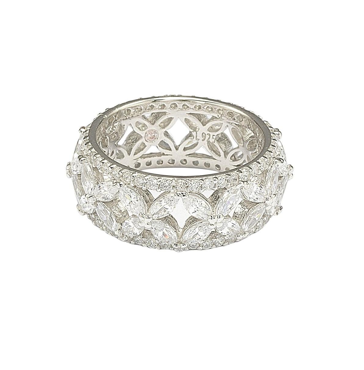 Suzy Levian New York Suzy Levian Sterling Silver Cubic Zirconia Floral Eternity Band Ring