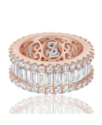 Suzy Levian Sterling Silver Cubic Zirconia White Baguette and Round Wide Eternity Band