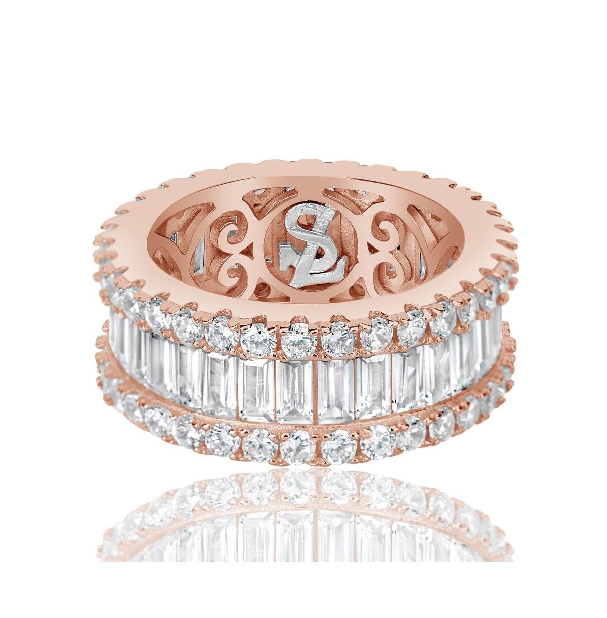 Suzy Levian New York Suzy Levian Sterling Silver Cubic Zirconia White Baguette and Round Wide Eternity Band Ring