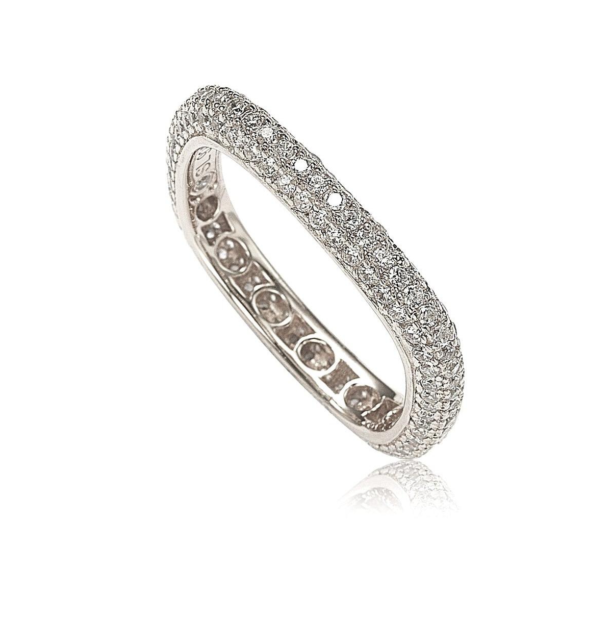 Suzy Levian Sterling Silver Cubic Zirconia Thin Modern Pave Square Eternity Band Ring - Gold