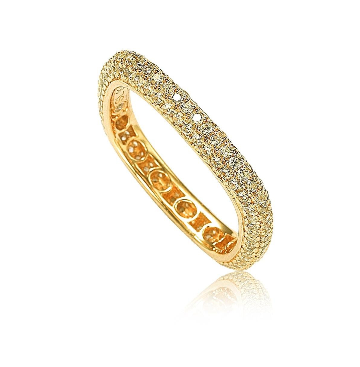 Suzy Levian Sterling Silver Cubic Zirconia Thin Modern Pave Square Eternity Band Ring - Gold