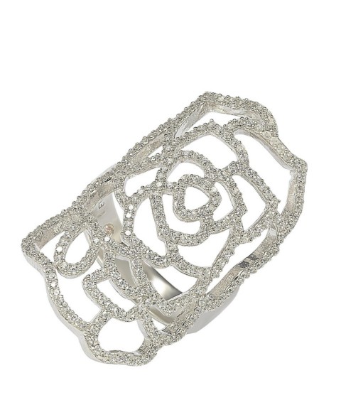 Украшения Suzy Levian New York Suzy Levian Sterling Silver White Cubic Zirconia Knuckle Flower Ring