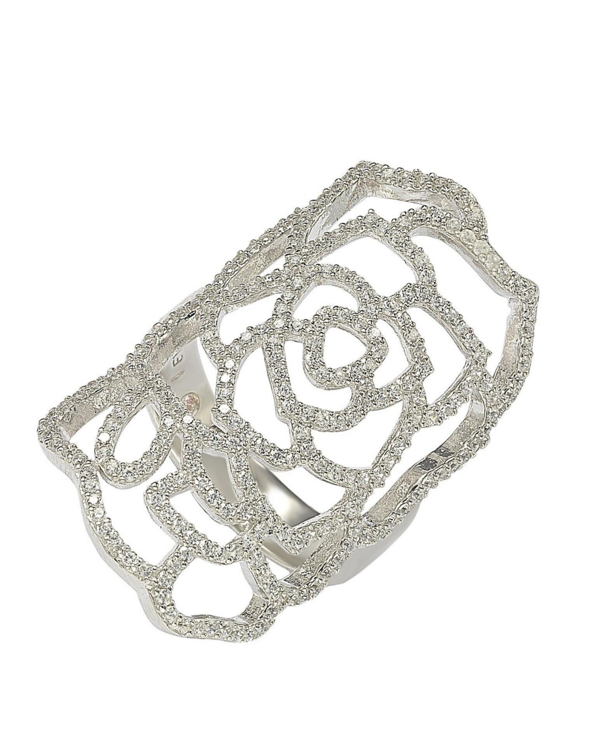 Украшения Suzy Levian New York Suzy Levian Sterling Silver White Cubic Zirconia Knuckle Flower Ring — фото 1
