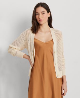 Lauren Ralph Lauren - Women's Linen-Blend Rib-Knit Cropped Cardigan