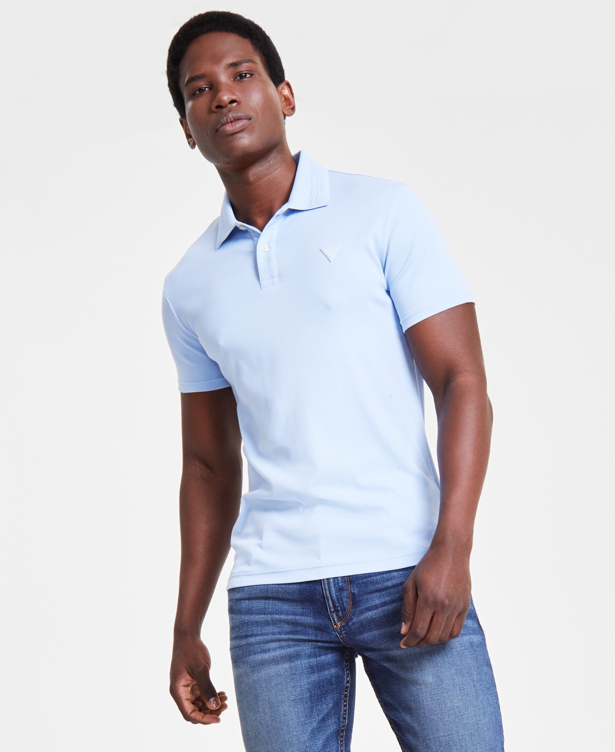 Guess Mens Nolan Polo Slim Tapered Jeans In Light Blue Sky