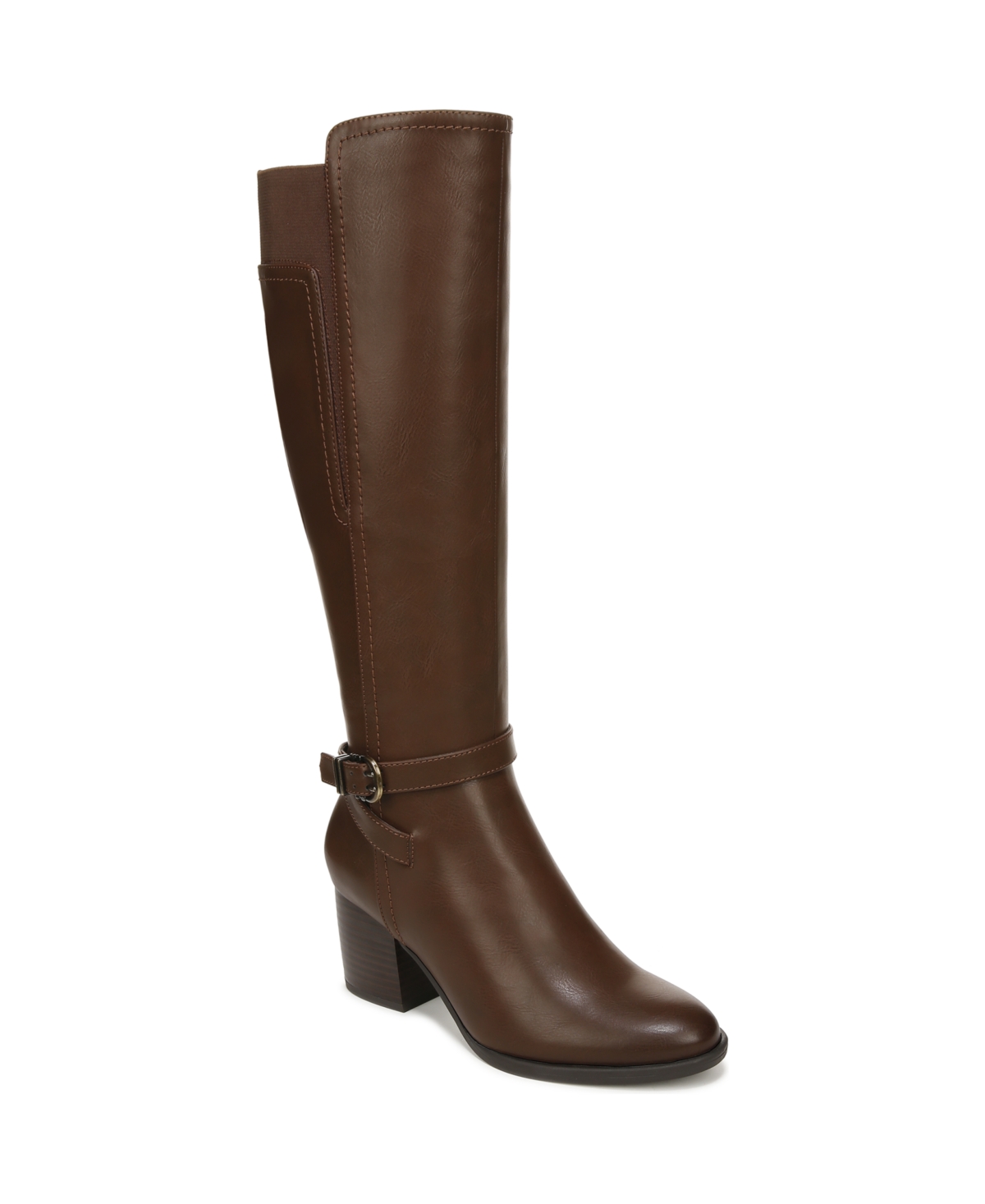 Uptown Wide Calf Knee High Boots - Dark Brown Faux Leather