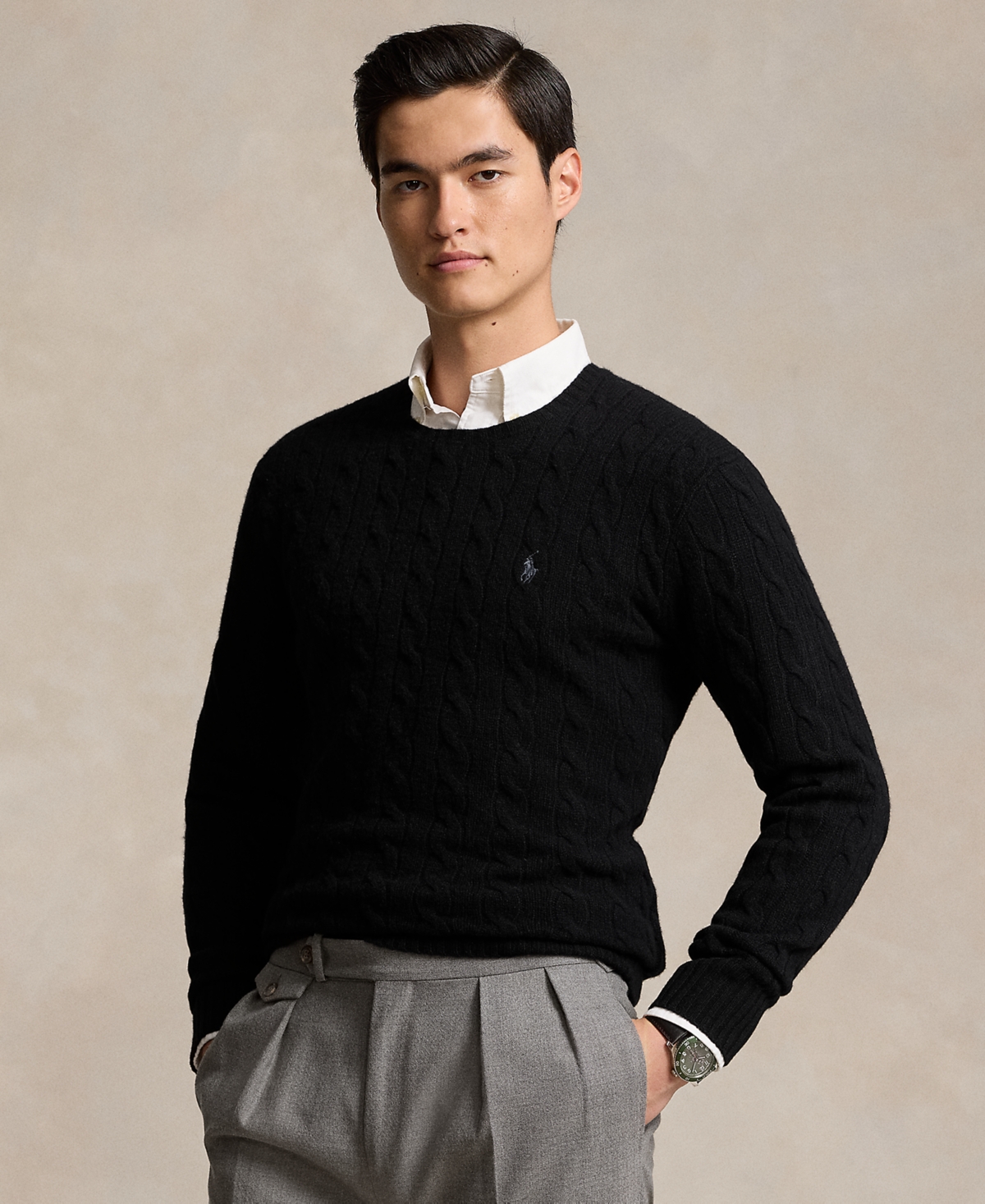 Polo Ralph Lauren Men's Wool-Cashmere Cable-Knit Sweater - Polo Black