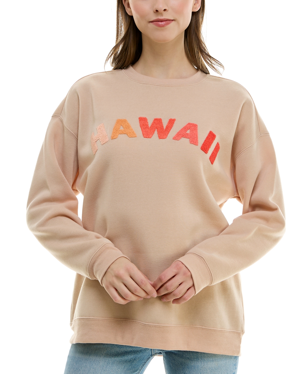 Ultra Flirt Juniors' Chenille-trim Graphic Sweatshirt In Beige