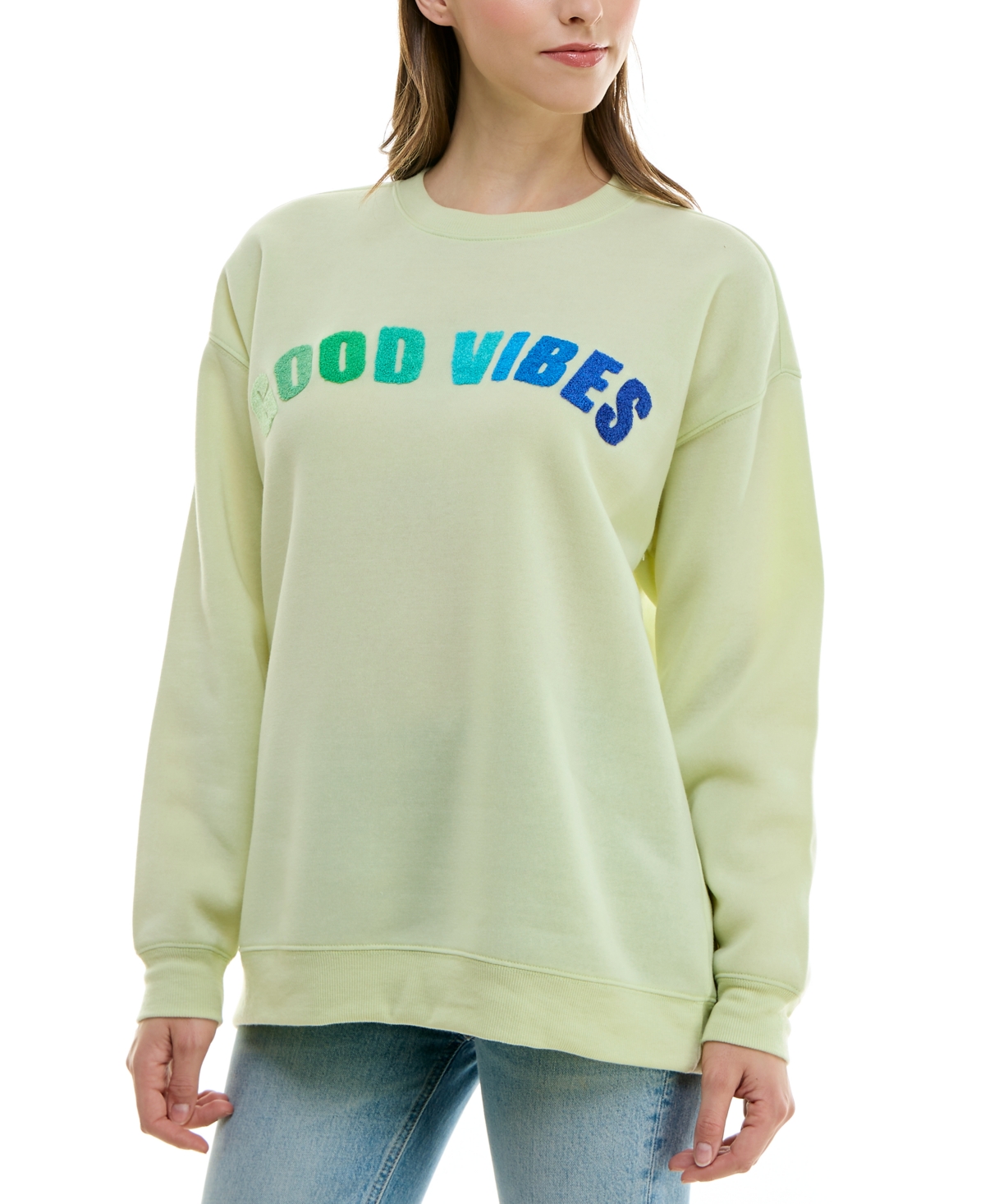 Ultra Flirt Juniors' Chenille-trim Graphic Sweatshirt In Seaform Green