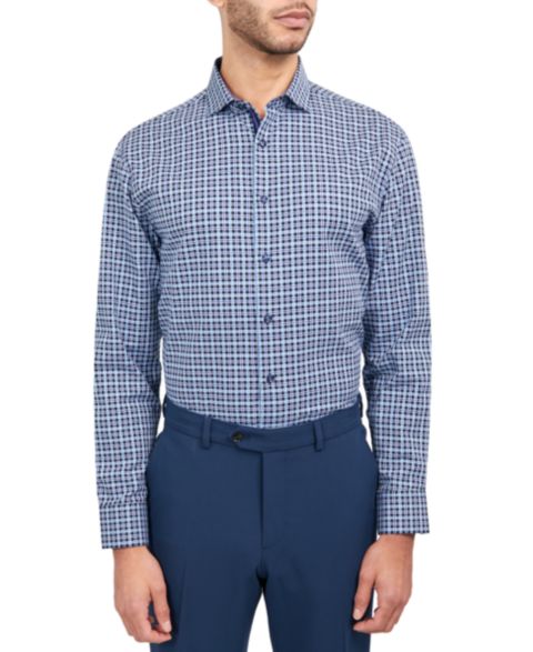 Мужская рубашка MICHELSONS OF LONDON Regular-Fit Twill Check Dress Shirt, цвет: Тёмно-синий