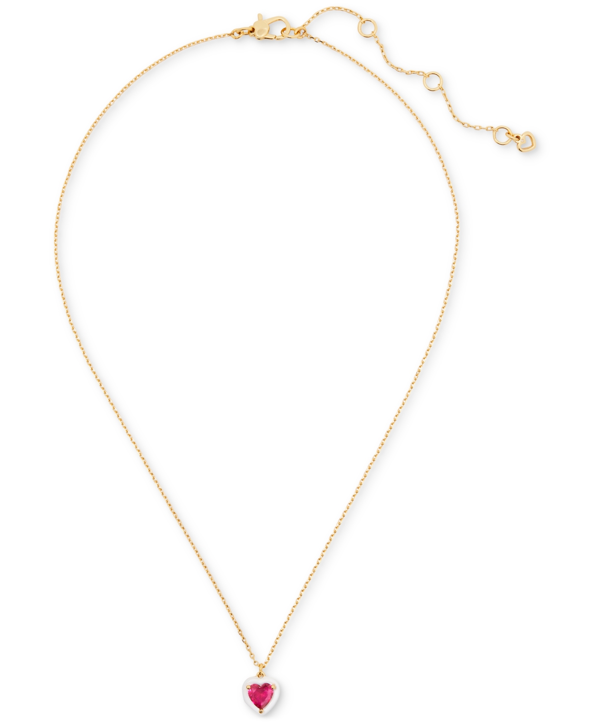 Kate Spade Gold-tone White-framed Red Crystal Heart Pendant Necklace, 16" + 3" Extender In Red Multi